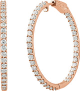 14K Gold Round Lab-Grown Diamond Inside-Outside Hoop Earrings - Rose Gold - view 8