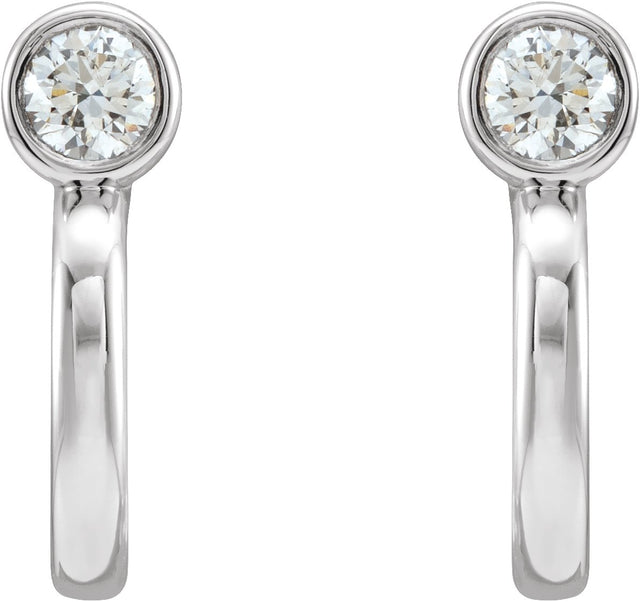 14K Gold Round Natural Diamond Bezel-Set Hoop Earrings – 2-3mm Stones - White Gold - view 6