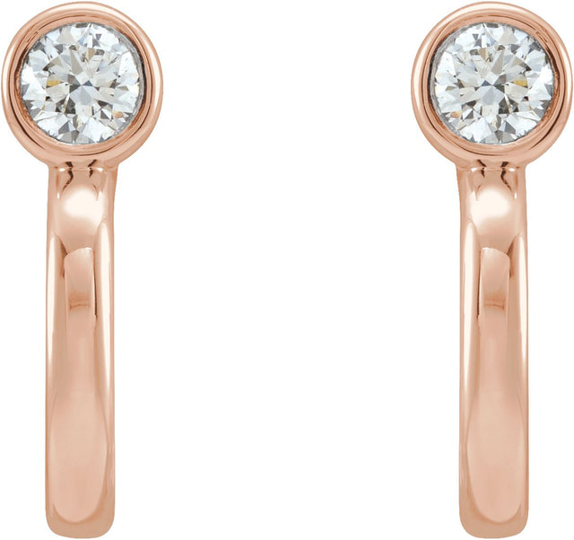 14K Gold Round Natural Diamond Bezel-Set Hoop Earrings – 2-3mm Stones - Rose Gold - view 6