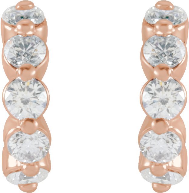 14K Gold Round Natural Diamond Accented Hoop Earrings – 2-3mm Stones - Rose Gold - view 6