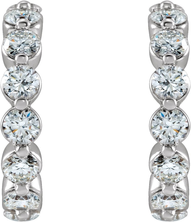 14K Gold Round Natural Diamond Accented Hoop Earrings – 2-3mm Stones - White Gold - view 6