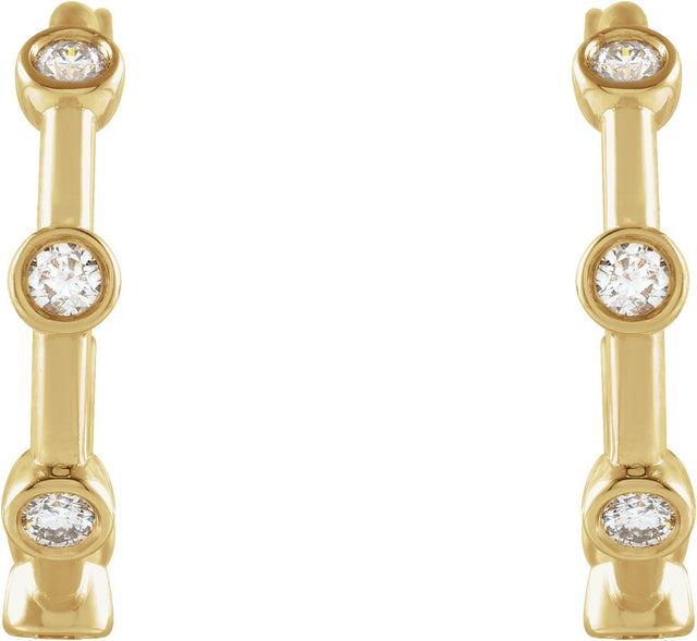 14K Gold Round Natural Diamond Bezel-Set Hoop Earrings – 2-2.5mm Stones - Yellow Gold - view 3