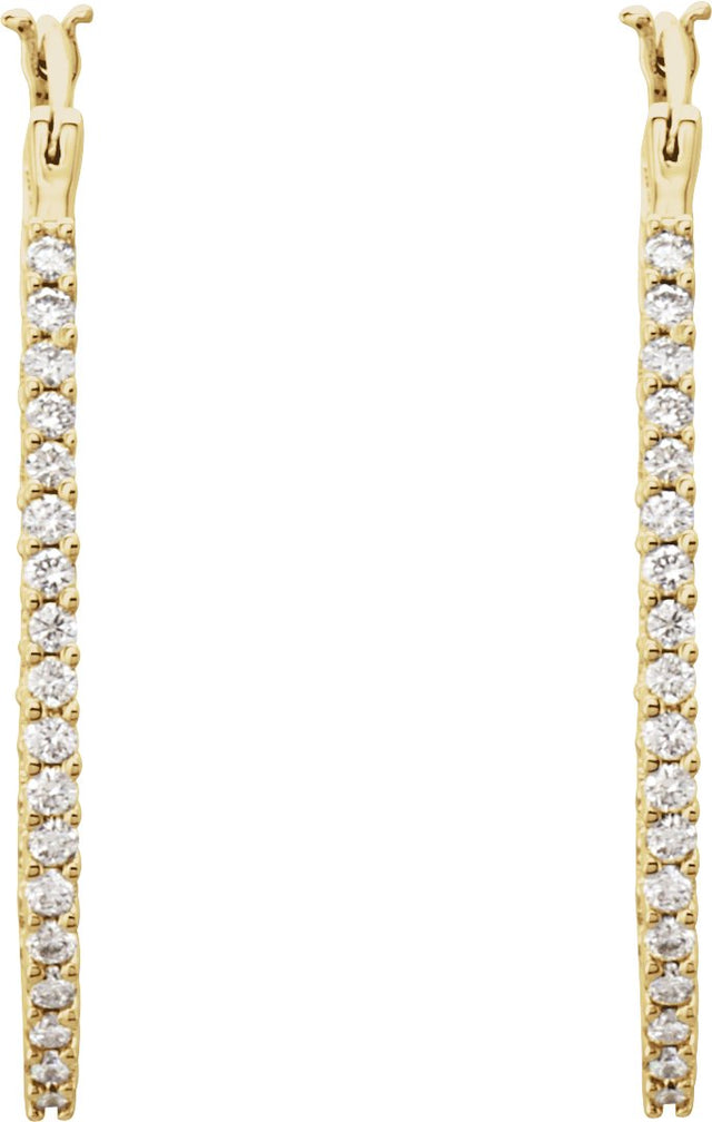 14K Gold Round Natural Diamond Inside-Outside U-Hoop Earrings - Yellow Gold - view 6