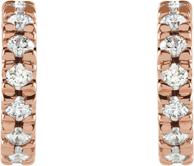 14K Gold Round Lab-Grown Diamond French-Set Hoop Earrings - Rose Gold - view 6