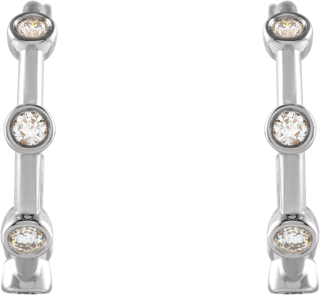 14K Gold Round Natural Diamond Bezel-Set Hoop Earrings – 2-2.5mm Stones - White Gold - view 4