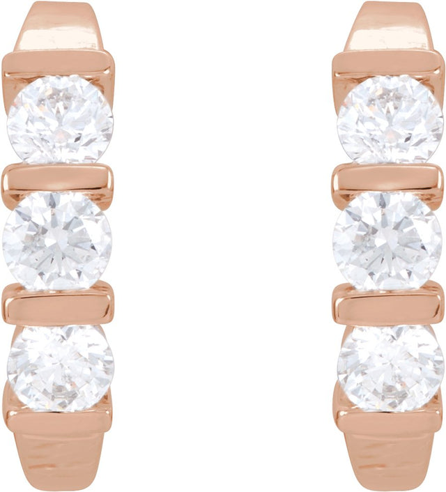 14K Gold Round Lab-Grown Diamond Three-Stone J-Hoop Earrings - Rose Gold - view 7