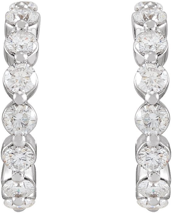 14K Gold Round Natural Diamond Accented Hoop Earrings – 2-3mm Stones - White Gold - view 6