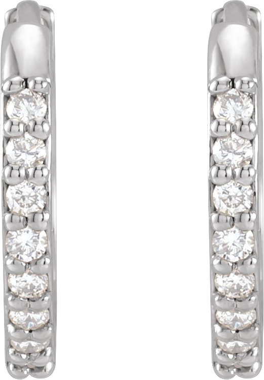 Platinum Round Natural Diamond Accented Huggie Earrings – 1.3-2mm Stones - view 13