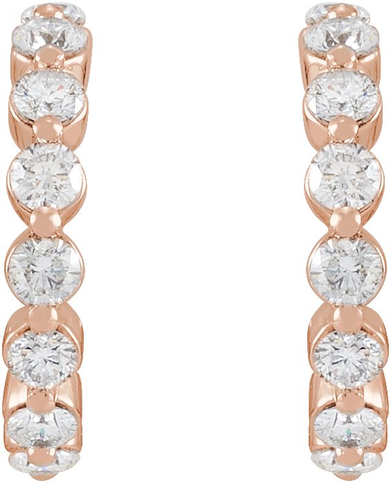 14K Gold Round Lab-Grown Diamond Accented Hoop Earrings – 2.2-3mm Stones - Rose Gold - view 6