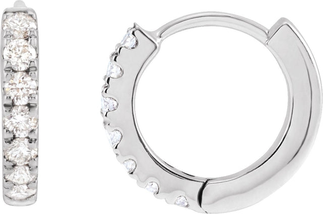 14K Gold Round Lab-Grown Diamond Hoop Earrings - White Gold - view 3