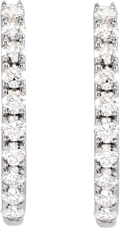 14K Gold Round Lab-Grown Diamond Hoop Earrings - White Gold - view 4