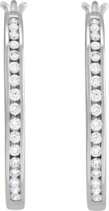 14K Gold Round Natural Diamond Accented Hoop Earrings - White Gold - view 4
