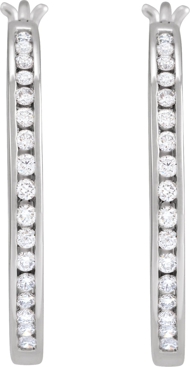 14K Gold Round Natural Diamond Accented Hoop Earrings - White Gold - view 4