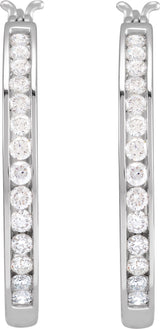 14K Gold Round Natural Diamond Accented Hoop Earrings - White Gold - view 4