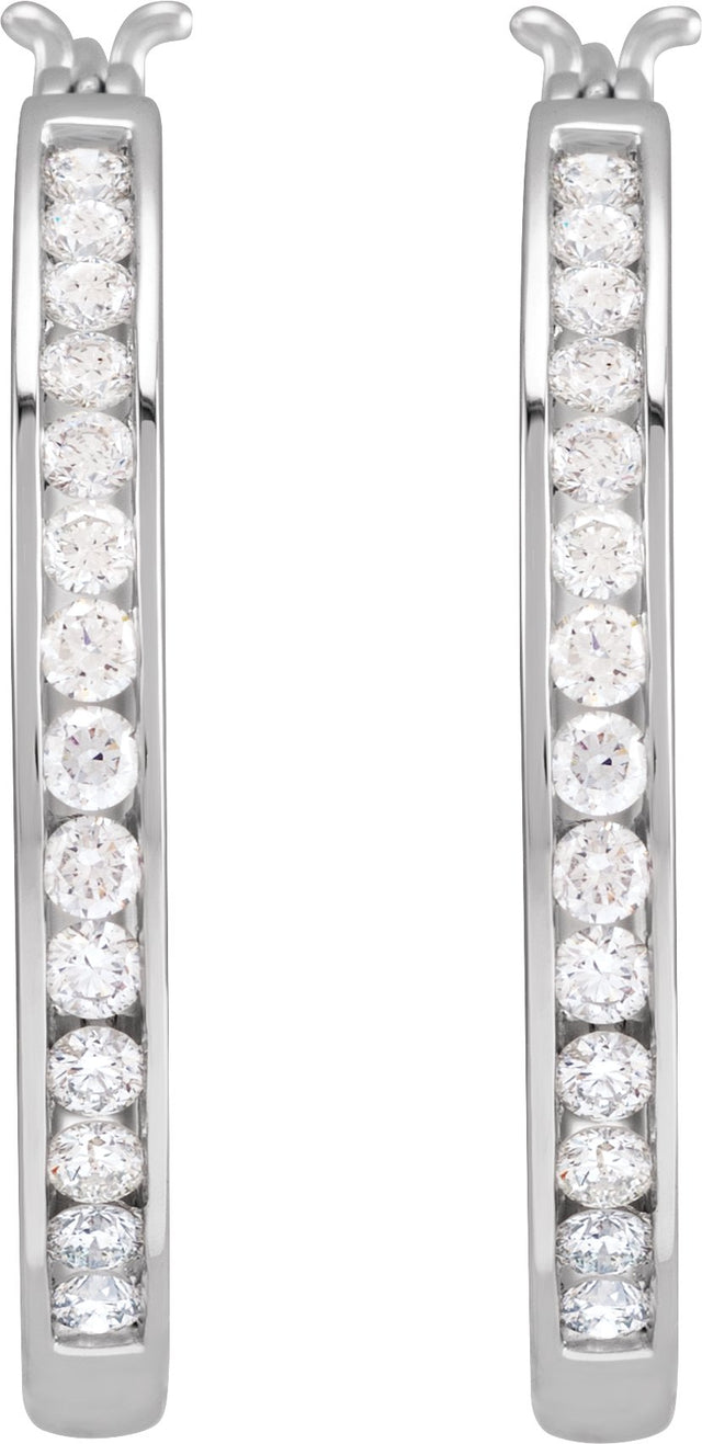 14K Gold Round Natural Diamond Accented Hoop Earrings - White Gold - view 4