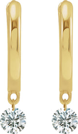 14K Gold Round Natural Diamond Accented Hinged Hoop Earrings – 3.5mm Stones - Yellow Gold - view 4