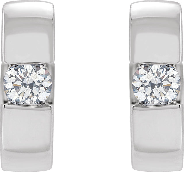Platinum Round Lab-Grown Diamond Accented Huggie Hoop Earrings - view 6