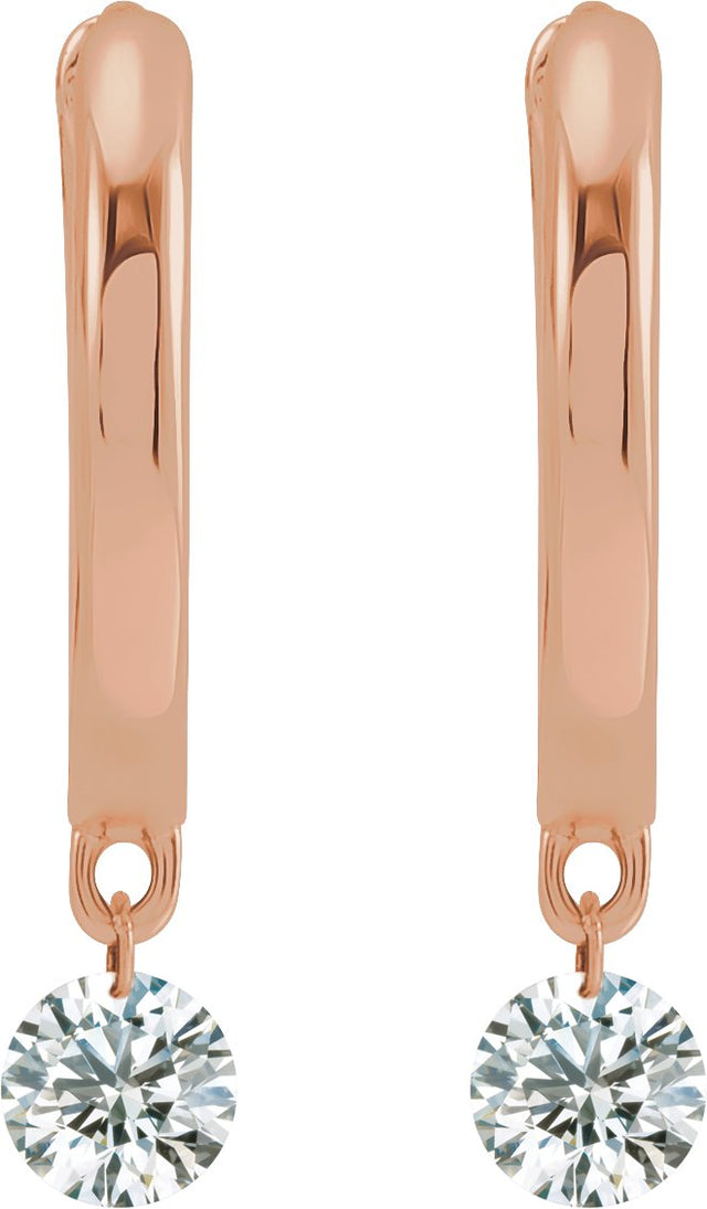 14K Gold Round Natural Diamond Accented Hinged Hoop Earrings – 3.5mm Stones - Rose Gold - view 4