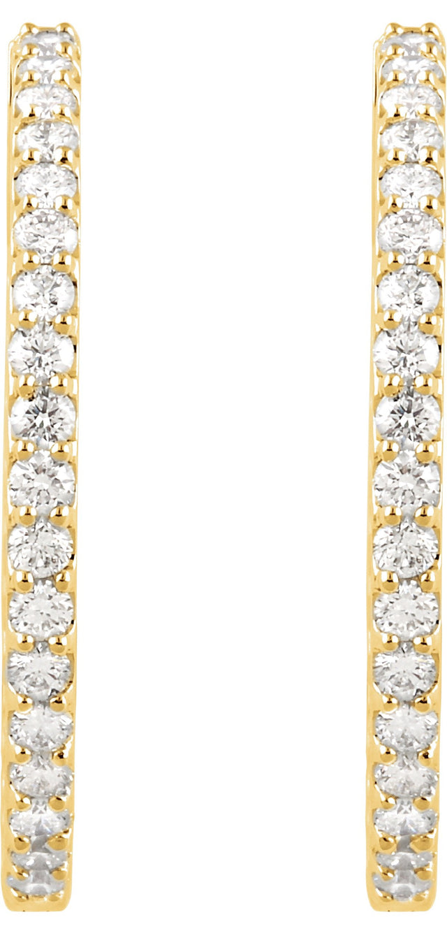 14K Gold Round Lab-Grown Diamond Inside-Outside Hoop Earrings - Yellow Gold - view 6