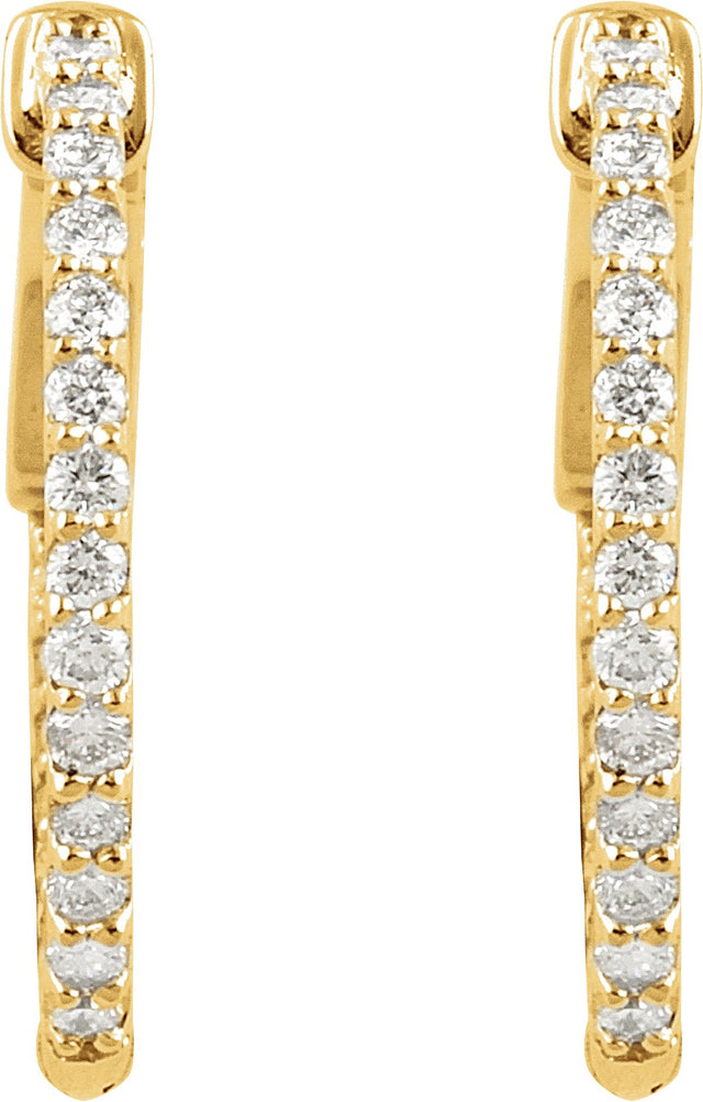 14K Gold Round Lab-Grown Diamond Inside-Outside Hoop Earrings - Yellow Gold - view 6