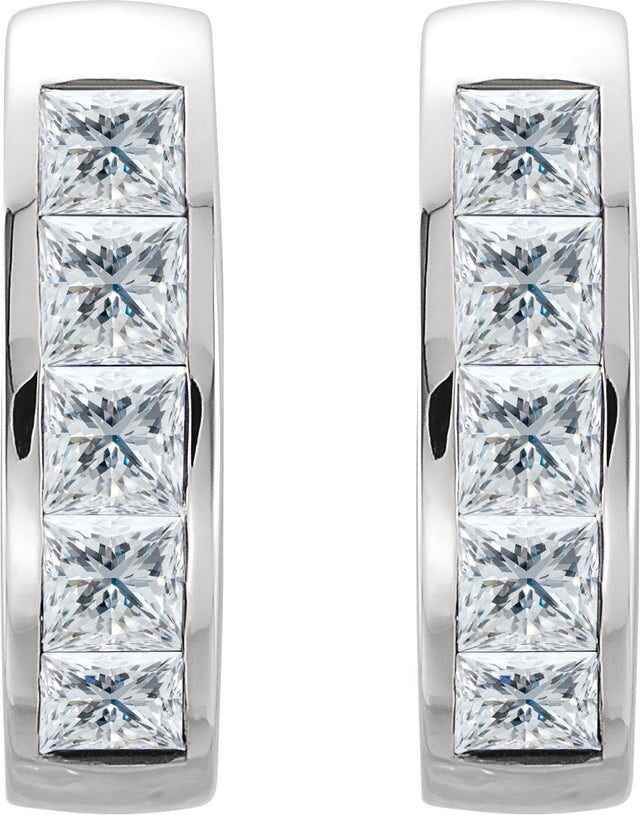 14K Gold Square Natural Diamond Channel-Set Hoop Earrings - White Gold - view 6