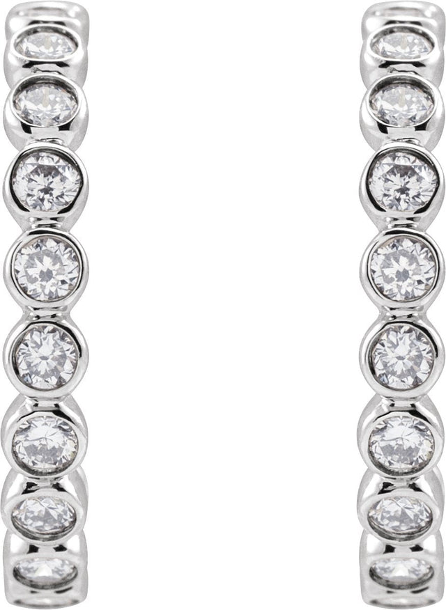 14K Gold Round Lab-Grown Diamond Bezel-Set Hoop Earrings - White Gold - view 6