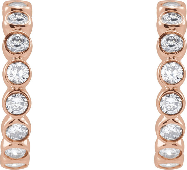 14K Gold Round Lab-Grown Diamond Bezel-Set Hoop Earrings - Rose Gold - view 6