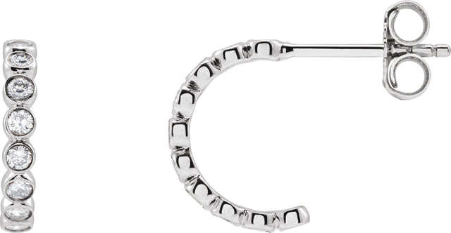 14K Gold Round Lab-Grown Diamond Bezel-Set Hoop Earrings - White Gold - view 5