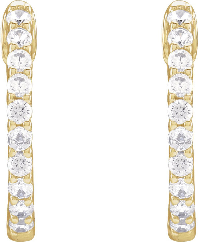 14K Gold Round Lab-Grown Diamond Inside-Outside Hoop Earrings – 1.5-3mm Stones - Yellow Gold - view 11