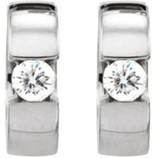 14K Gold Round Natural Diamond Hinged Hoop Earrings - White Gold - view 4