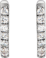 14K Gold Round Natural Diamond Accented U-Hoop Earrings – 8.1x8.1mm - White Gold - view 4