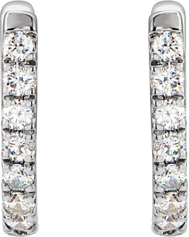 14K Gold Round Natural Diamond Accented U-Hoop Earrings – 8.1x8.1mm - White Gold - view 4