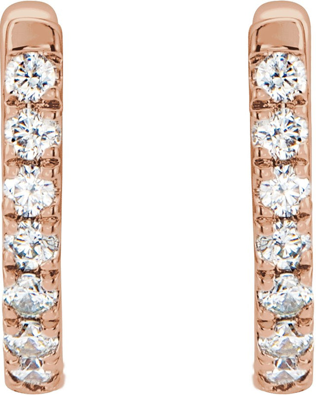14K Gold Round Natural Diamond Accented U-Hoop Earrings – 8.1x8.1mm - Rose Gold - view 4