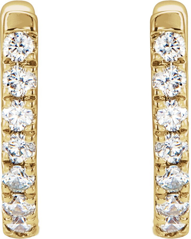 14K Gold Round Natural Diamond Accented U-Hoop Earrings – 8.1x8.1mm - Yellow Gold - view 4