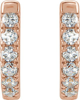 14K Gold Round Natural Diamond Accented U-Hoop Earrings – 8.1x8.1mm - Rose Gold - view 4