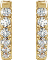 14K Gold Round Natural Diamond Accented U-Hoop Earrings – 8.1x8.1mm - Yellow Gold - view 4