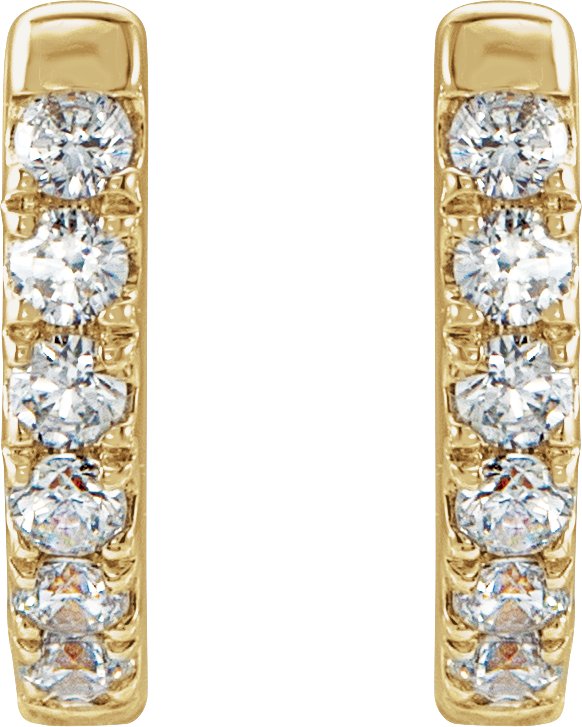 14K Gold Round Natural Diamond Accented U-Hoop Earrings – 8.1x8.1mm - Yellow Gold - view 4