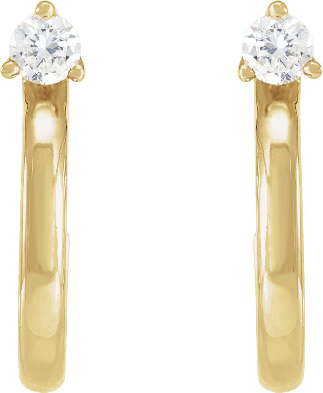 14K Gold Round Natural Diamond Accented Hoop Earrings VIII - Yellow Gold - view 4