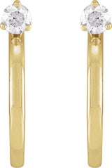 14K Gold Round Natural Diamond Accented Hoop Earrings VIII - Yellow Gold - view 4