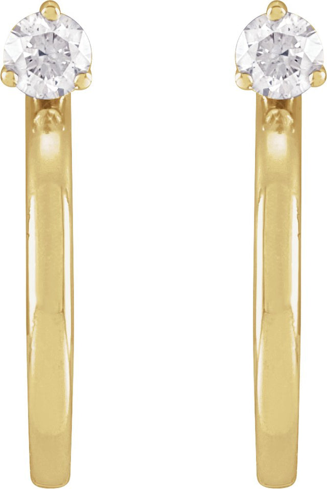 14K Gold Round Natural Diamond Accented Hoop Earrings VIII - Yellow Gold - view 4