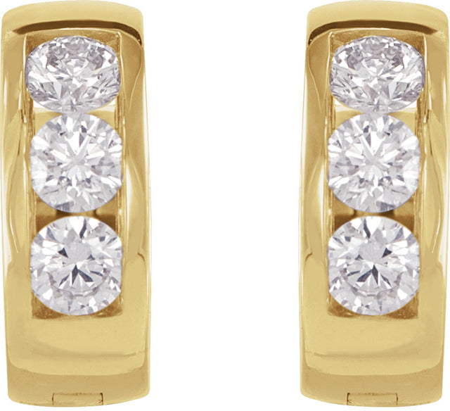 14K Gold Round Lab-Grown Diamond Hinged Hoop Earrings - Yellow Gold - view 8