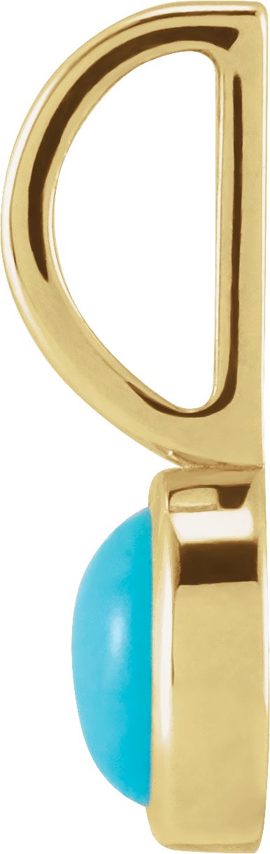 14K Gold Round Natural Turquoise Cabochon Pendant - Yellow Gold - view 6