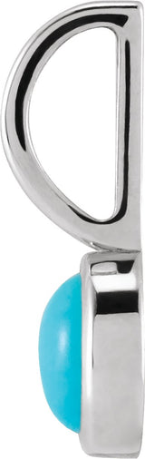 14K Gold Round Natural Turquoise Cabochon Pendant - White Gold - view 6