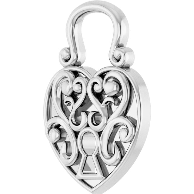 14K Gold Lock Heart Pendant - White Gold - view 7