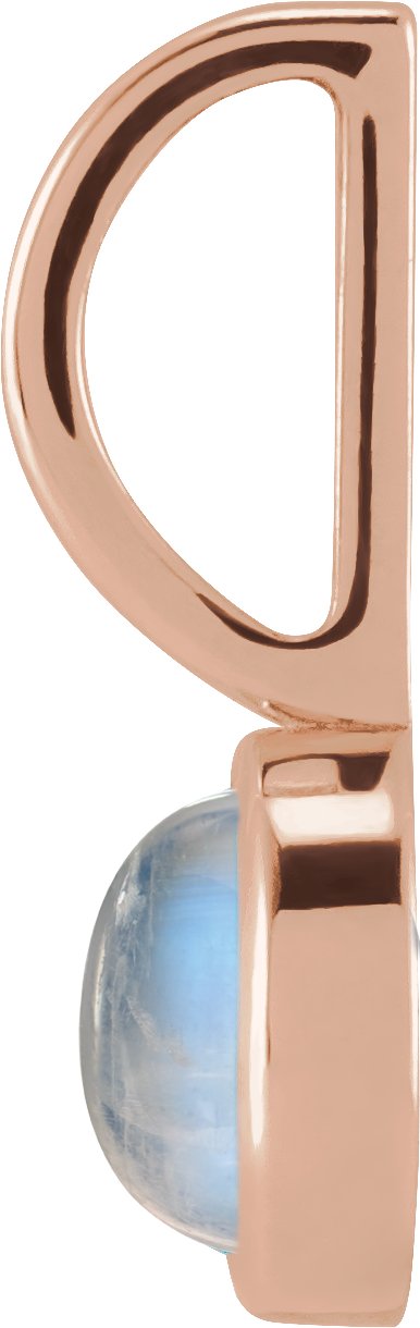 14K Gold Round Natural Rainbow Moonstone Cabochon Pendant - Rose Gold - view 6
