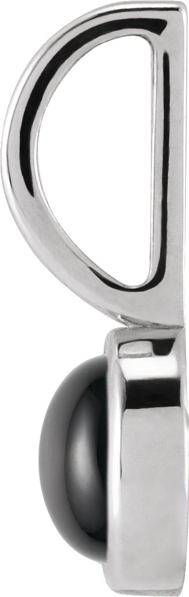 14K Gold Round Natural Black Onyx Cabochon Pendant - White Gold - view 6