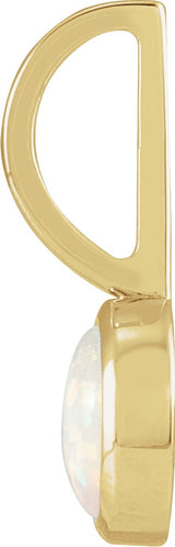 14K Gold Round Natural White Opal Cabochon Pendant - Yellow Gold - view 6