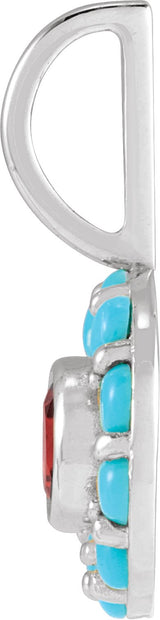 Platinum Round Natural Mozambique Garnet & Natural Turquoise Halo-Style Pendant - view 6