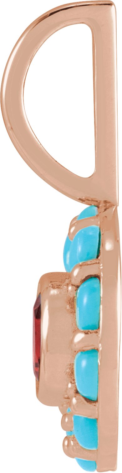 14K Gold Round Natural Mozambique Garnet & Natural Turquoise Halo-Style Pendant - Rose Gold - view 5