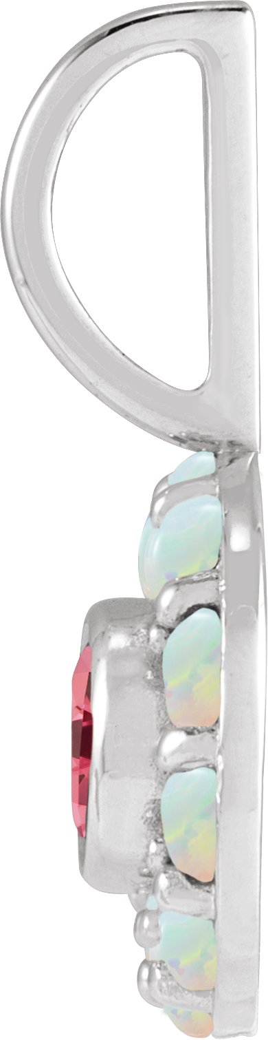 14K Gold Round Natural Pink Spinel & Natural White Opal Halo-Style Pendant - White Gold - view 4